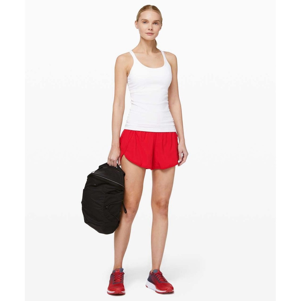 Lululemon Tracker Short V 4" running/workout shorts Flamenco Red. Missing Liner